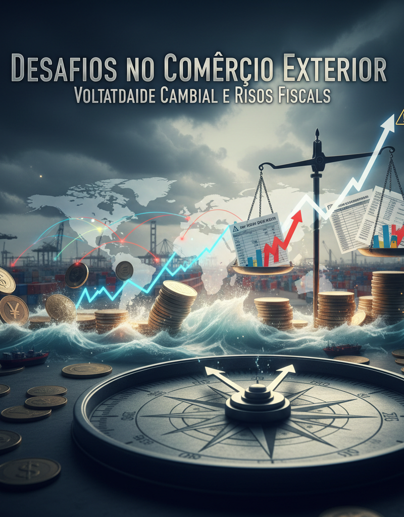 Capa do artigo: Desafios no Comércio Exterior: Como Navegar pela Volatilidade Cambial e Riscos Fiscais